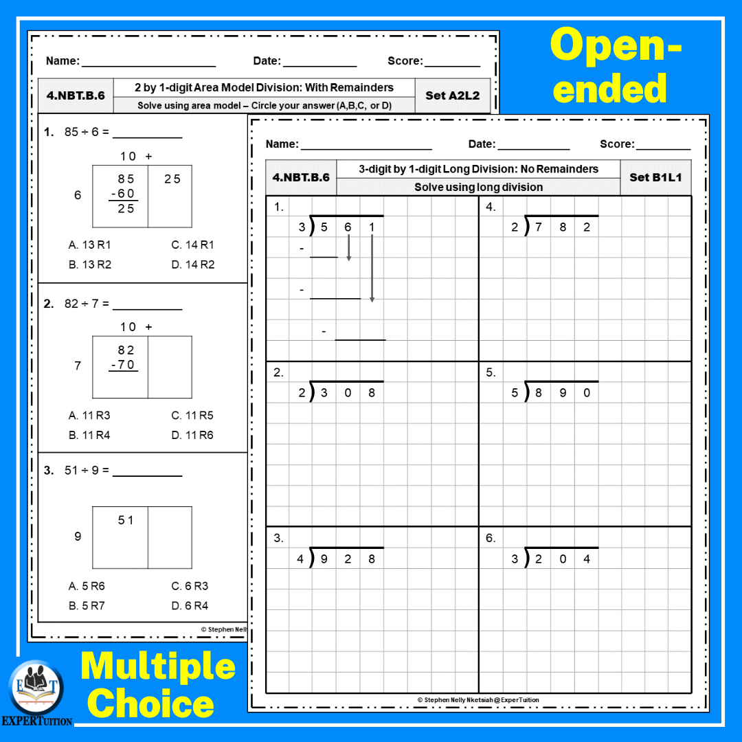 area model division worksheet