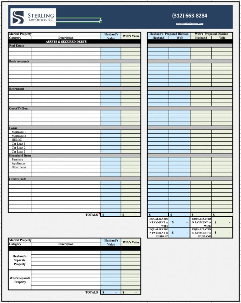 divorce asset worksheet excel
