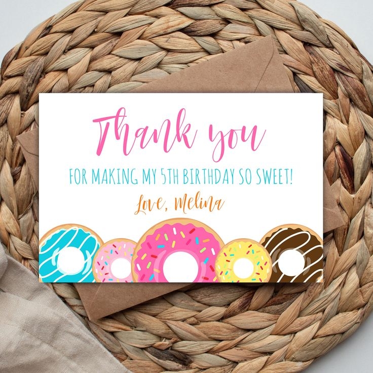 Donut Birthday Party Donut Thank You Card Donut Party Birthday Thank 