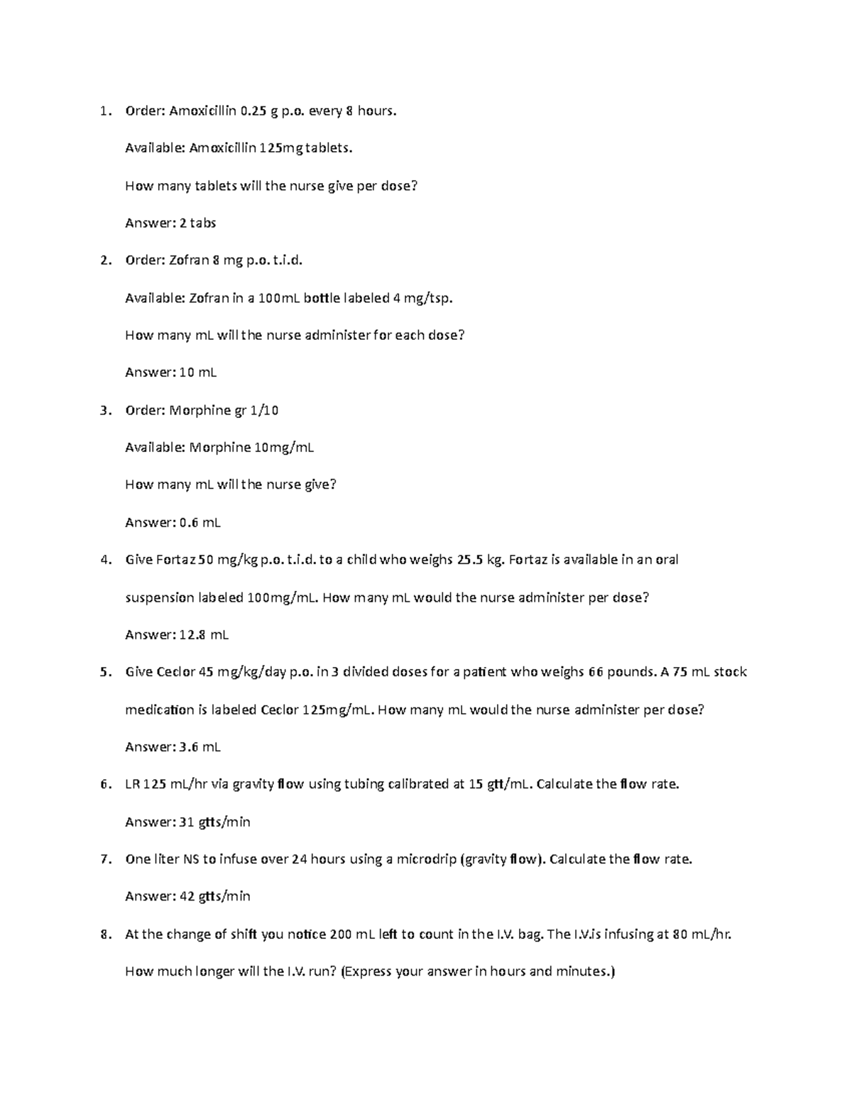 Dosage Calculations Practice Worksheets