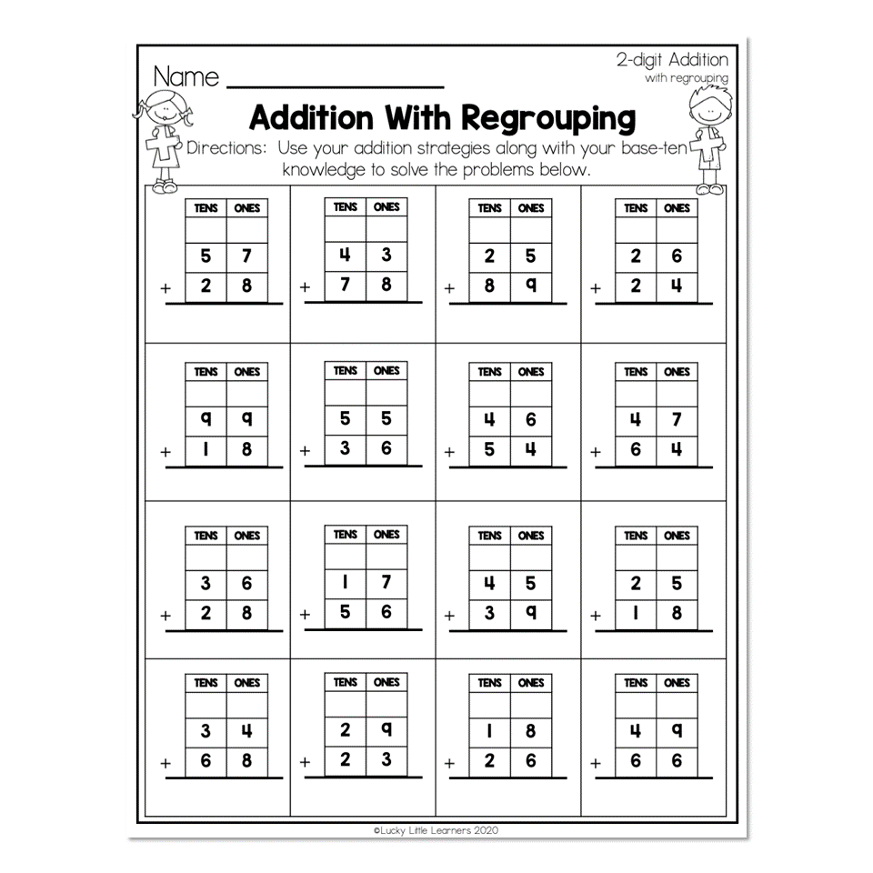Double Digit Addition With Regrouping Worksheet Practice Sheets And 