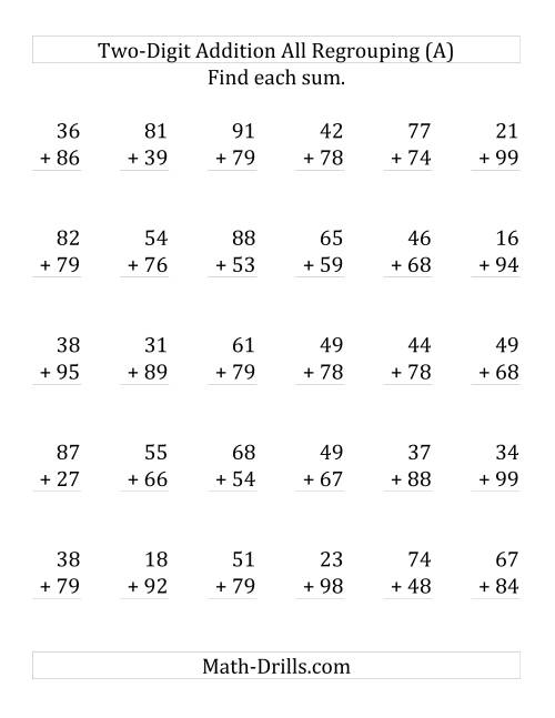 double digit addition with regrouping worksheets