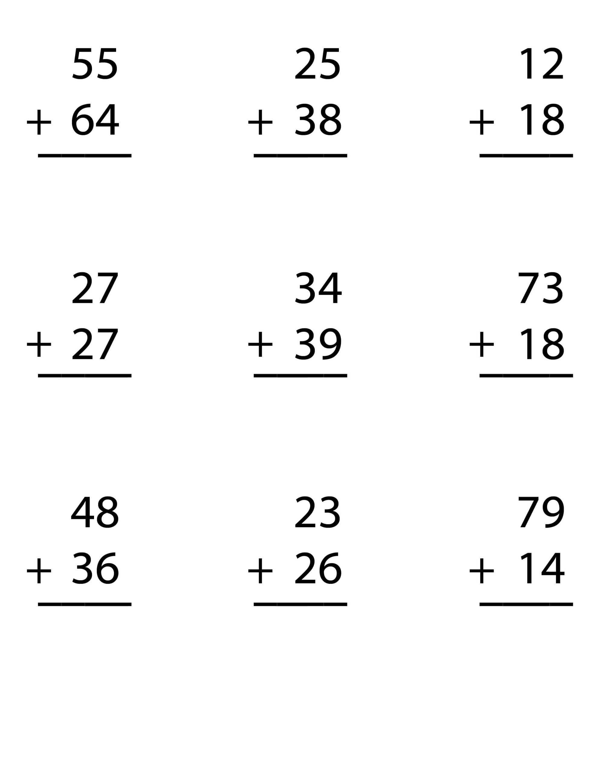 two digit addition with regrouping worksheets