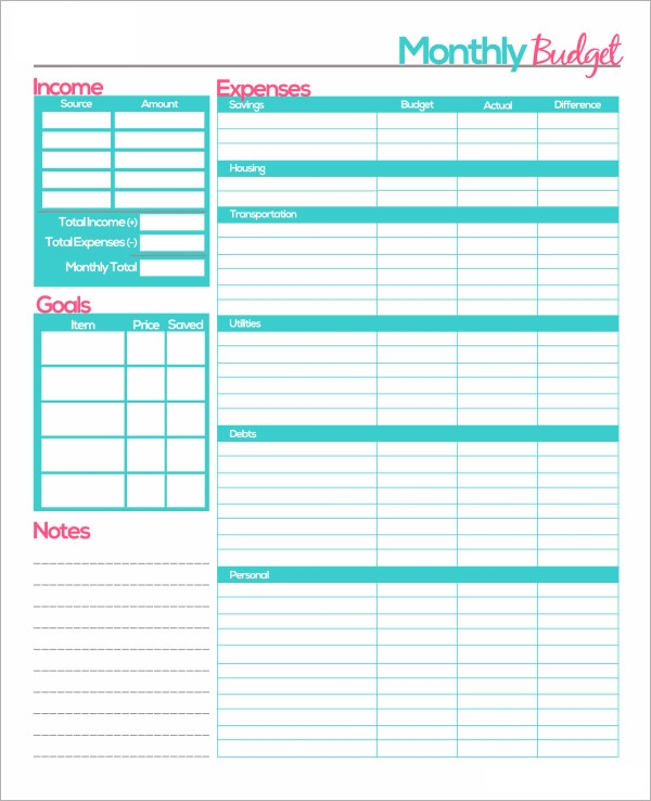 free printable budget template word