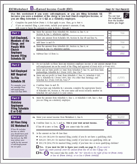 Earned Income Credit Worksheet Eic Worksheet Publication 596 Free 
