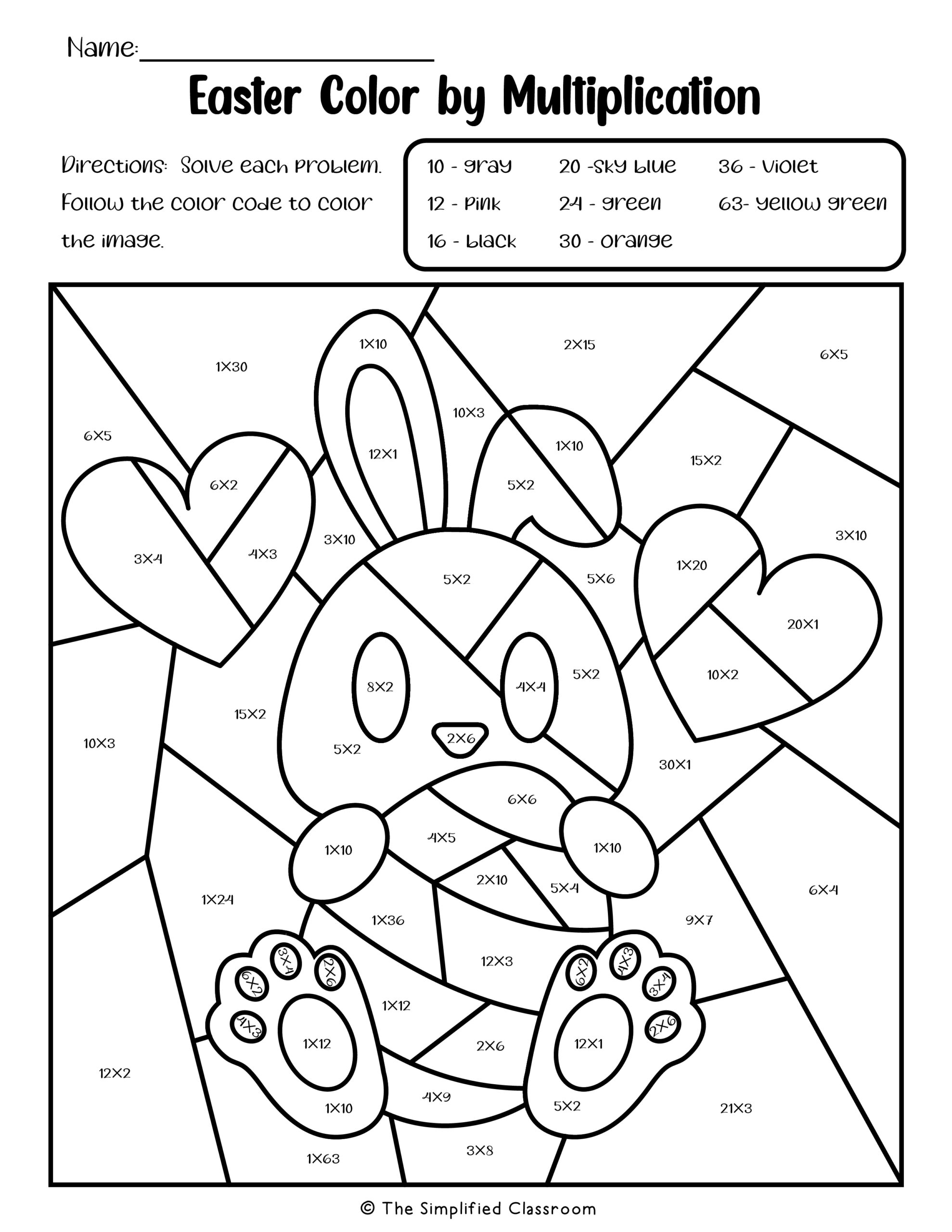 Easter Color By Code Multiplication Worksheets For 2nd 3rd Worksheets