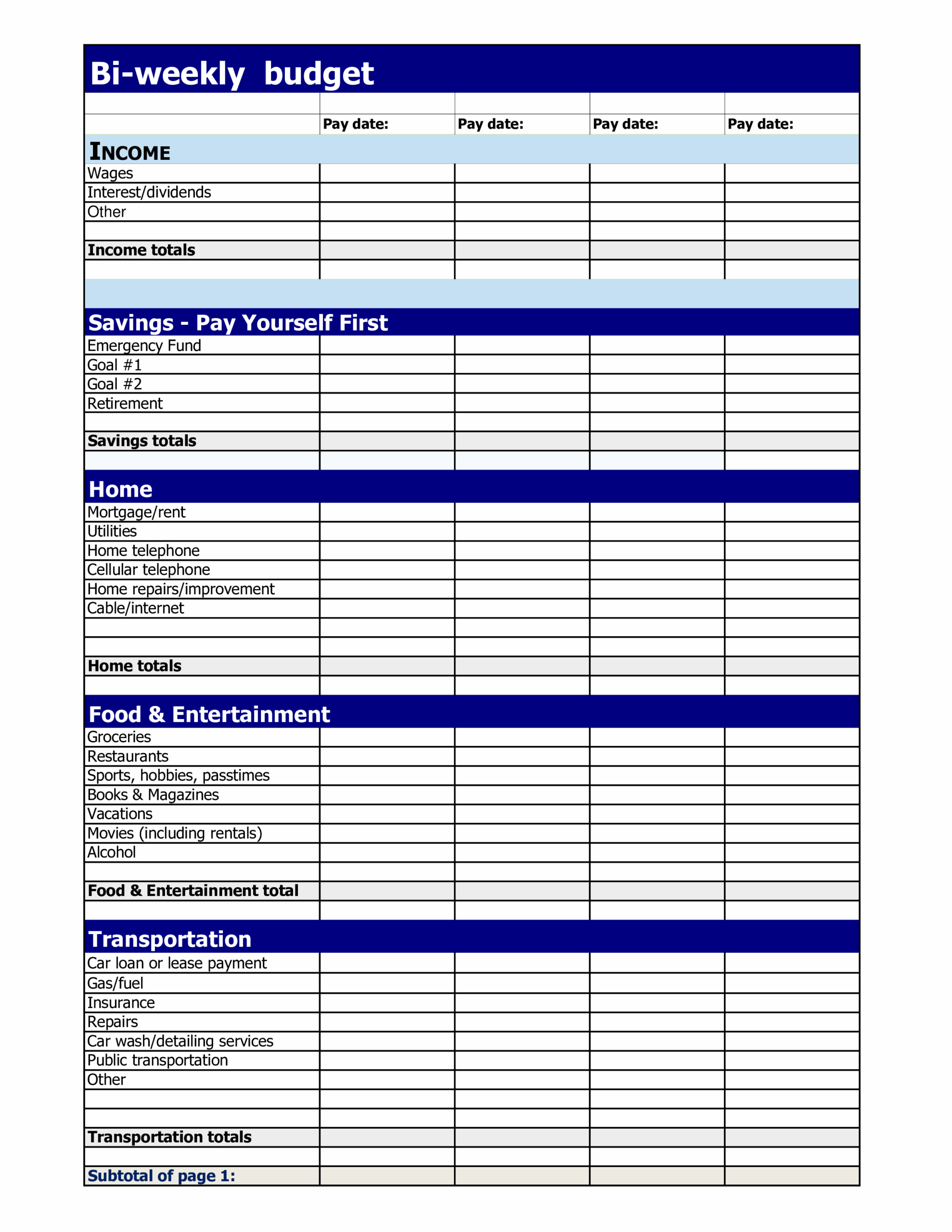 free budget template printable pdf