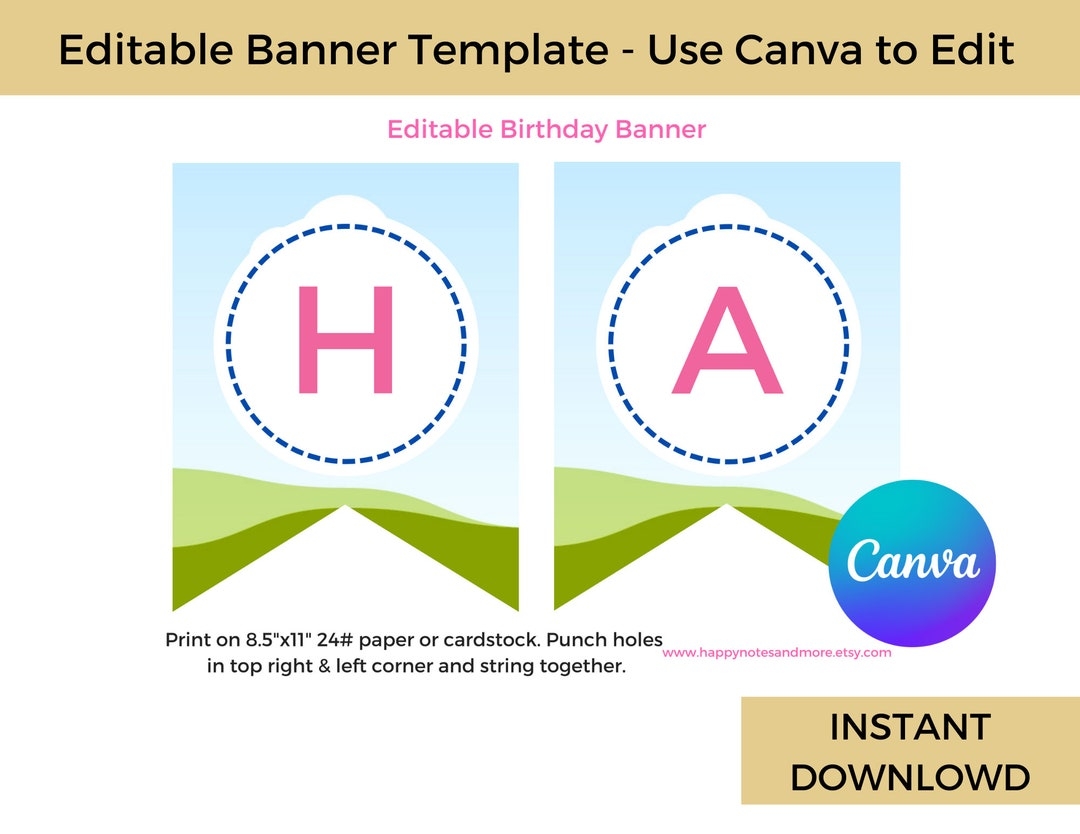 Editable Printable Banner Template For Canva Instant Hanging Flag 