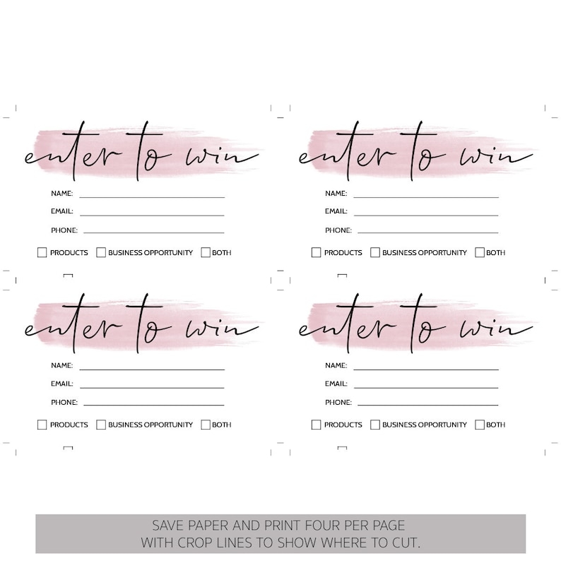 enter to win printable template