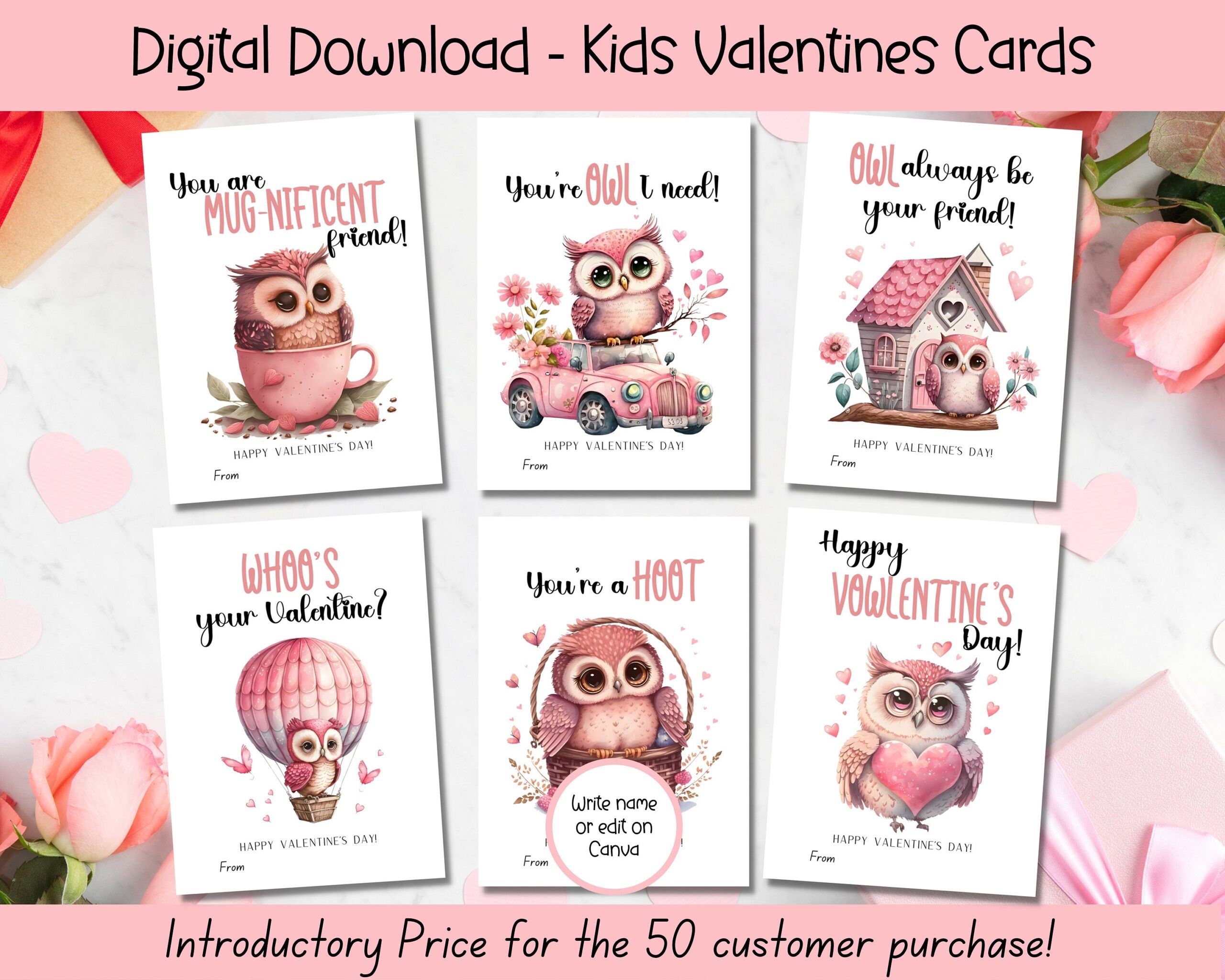 EDITABLE Printable Owl Valentine Cards Classroom Valentines Day 