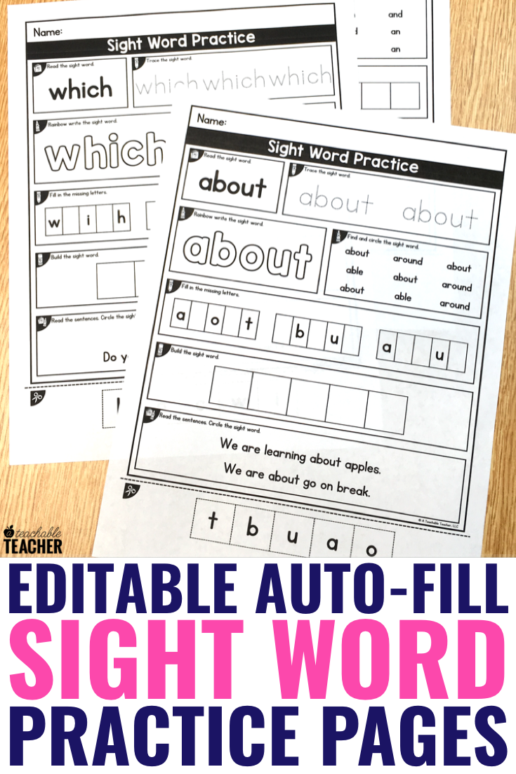 editable sight word worksheets