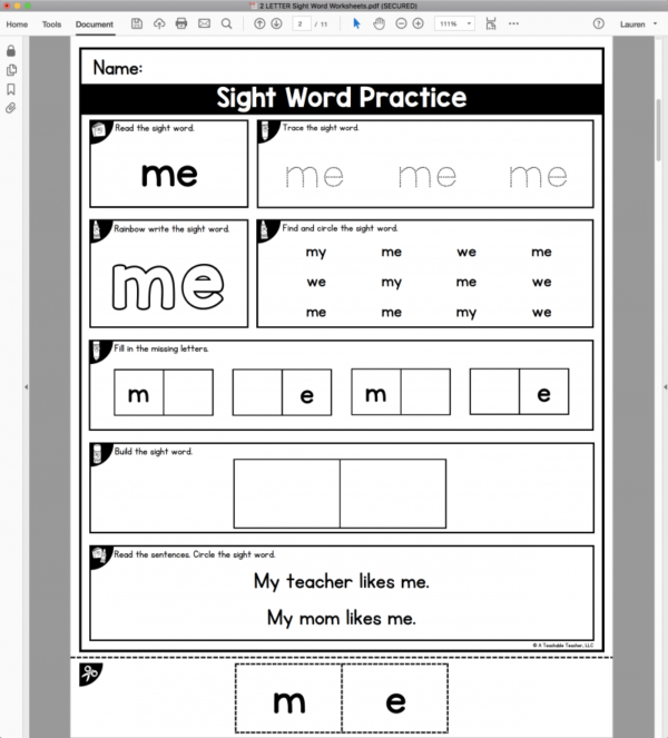 Editable Sight Word Worksheets Brwolf