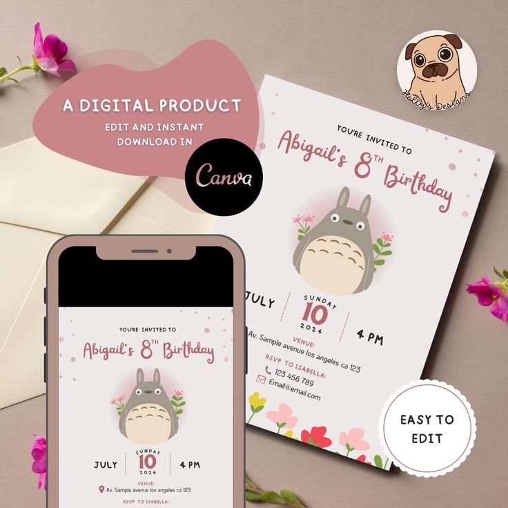 Editable Totoro Birthday Invitation Printable Totoro Invitation