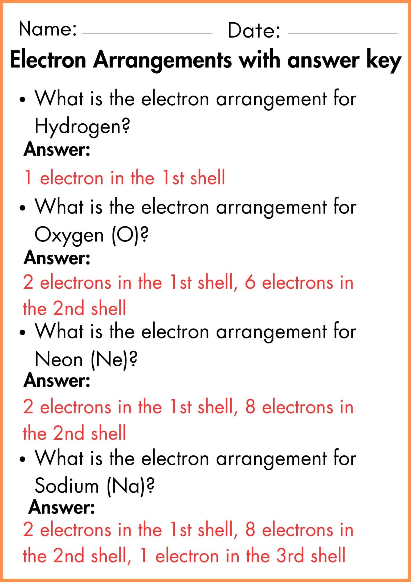 Electron Arrangements Worksheet Answers Key