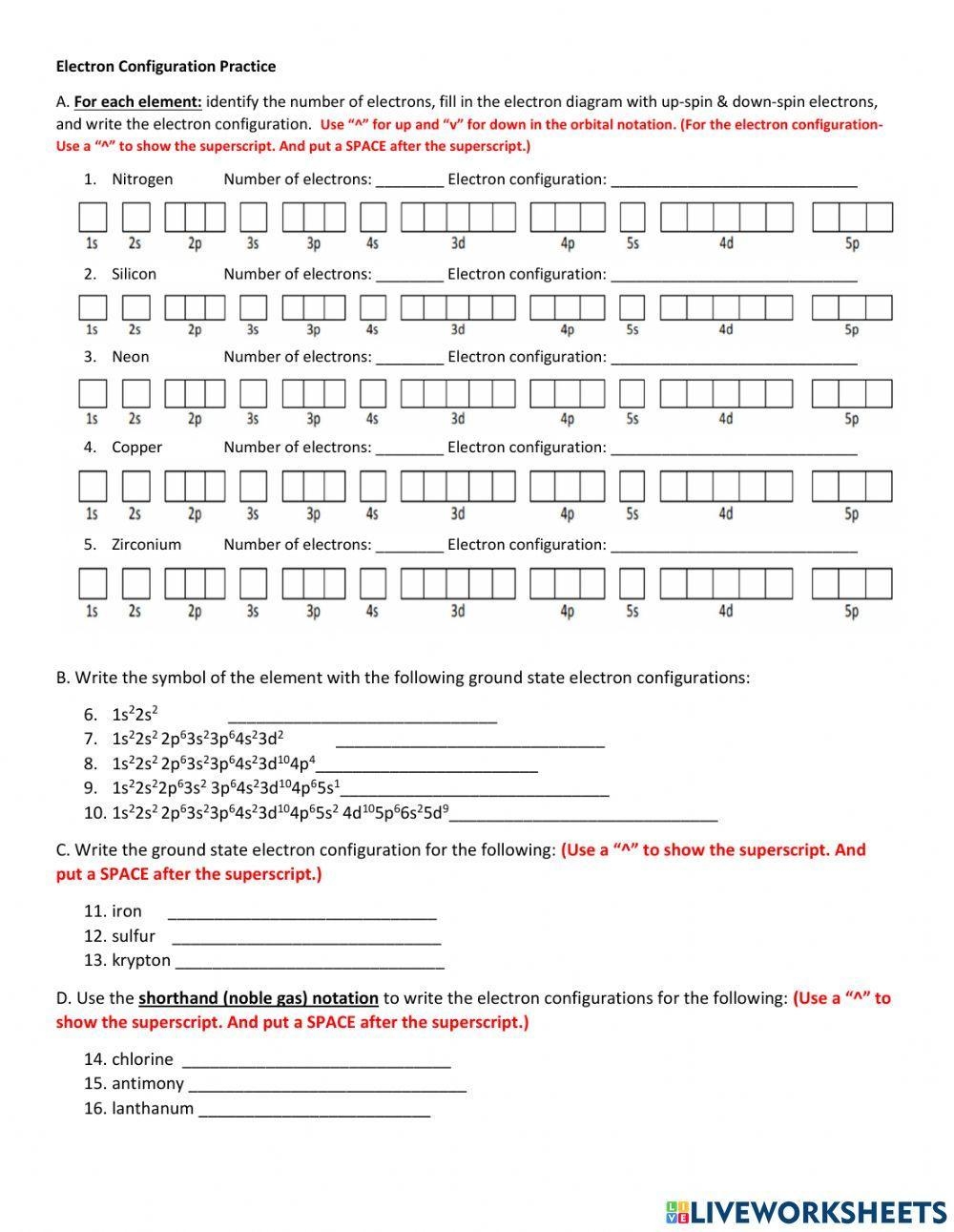 Electron Configuration And Notation Answers Worksheets Library