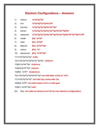 Electron Configuration And Notation Answers Worksheets Library