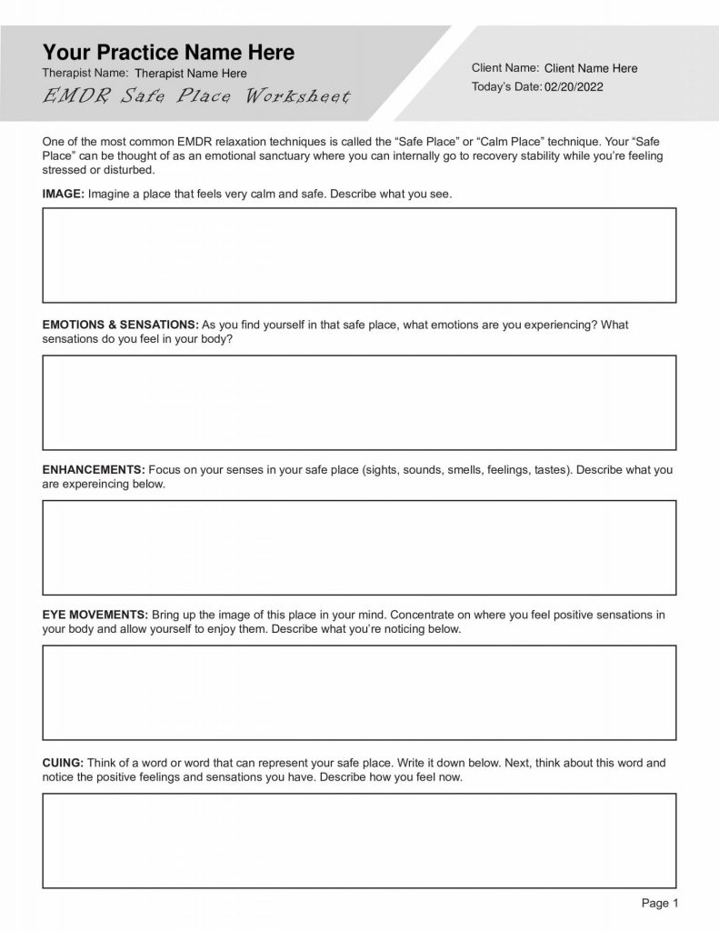 EMDR Cognitions Worksheets Library