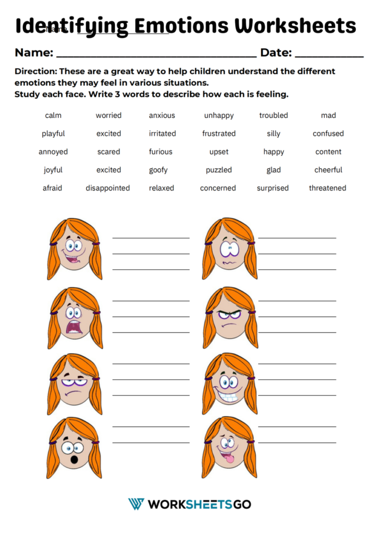 Emotions Worksheets WorksheetsGO