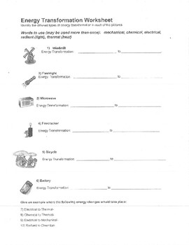 Energy Transformations Worksheet By Middle School Science Everett