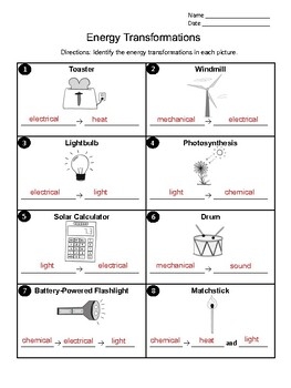 energy transformations worksheet