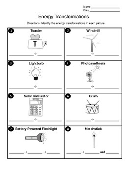 Energy Transformations Worksheet By MsB Science TPT