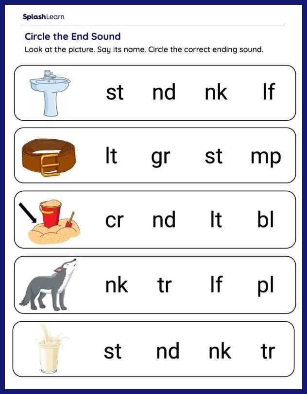 ending blends worksheets