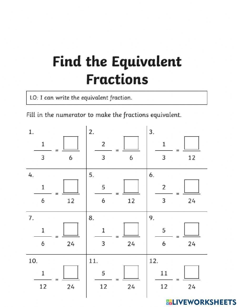 worksheet on equivalent fractions