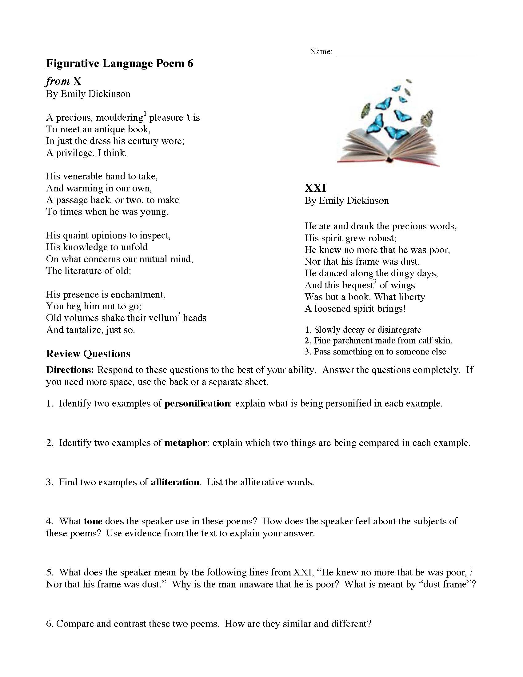 figurative language worksheets for 4th graders