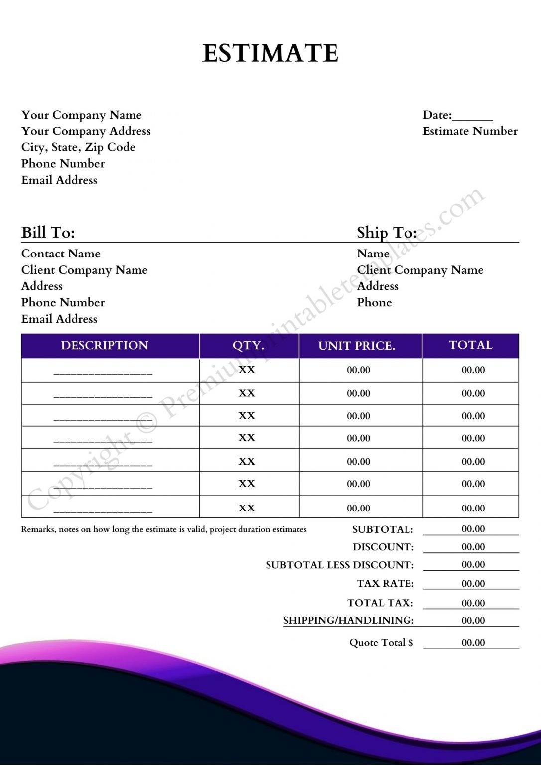 Estimate Template In Word PDF And Excel Pack Of 3 