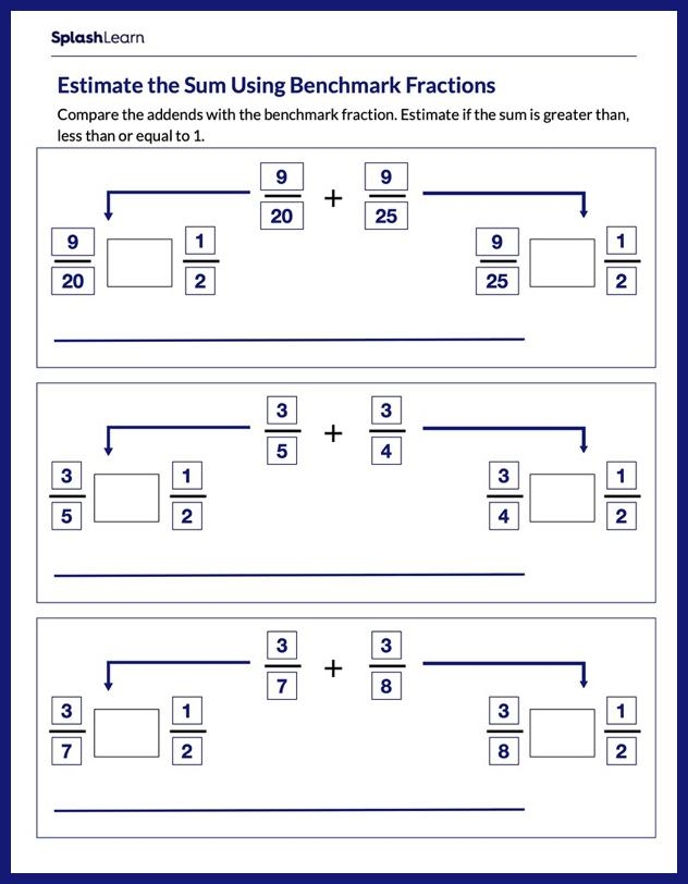 Estimating Fractions Using Benchmark Fractions Worksheet