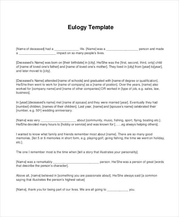 free eulogy template for mother