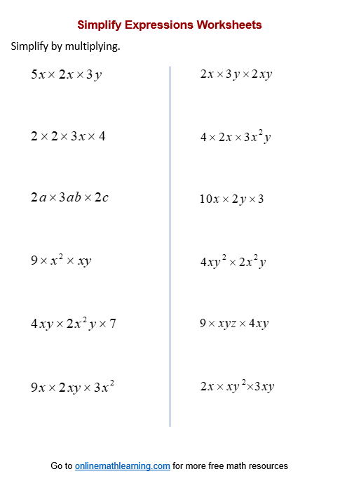 Evaluate Algebraic Expression Worksheets printable Online