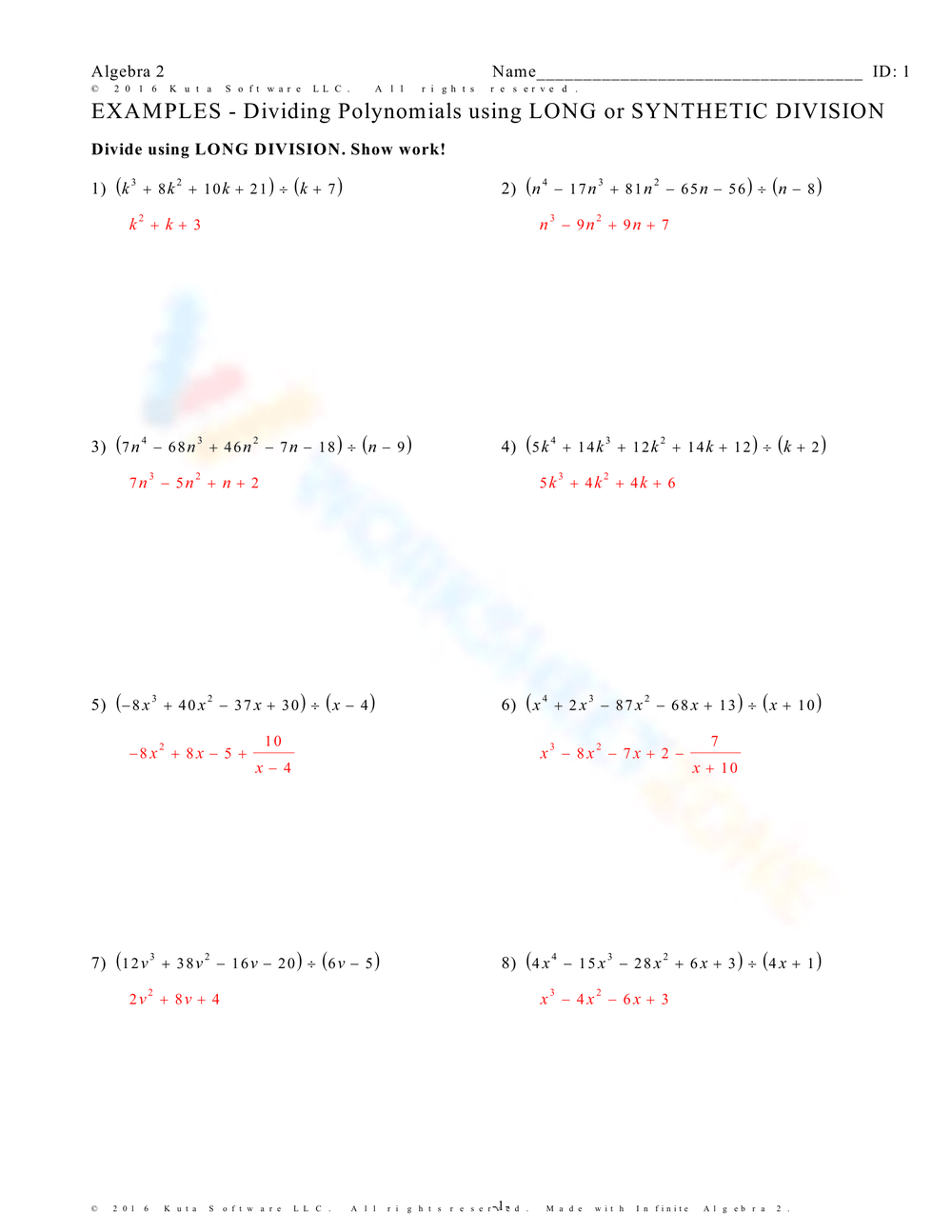 division of polynomials worksheet