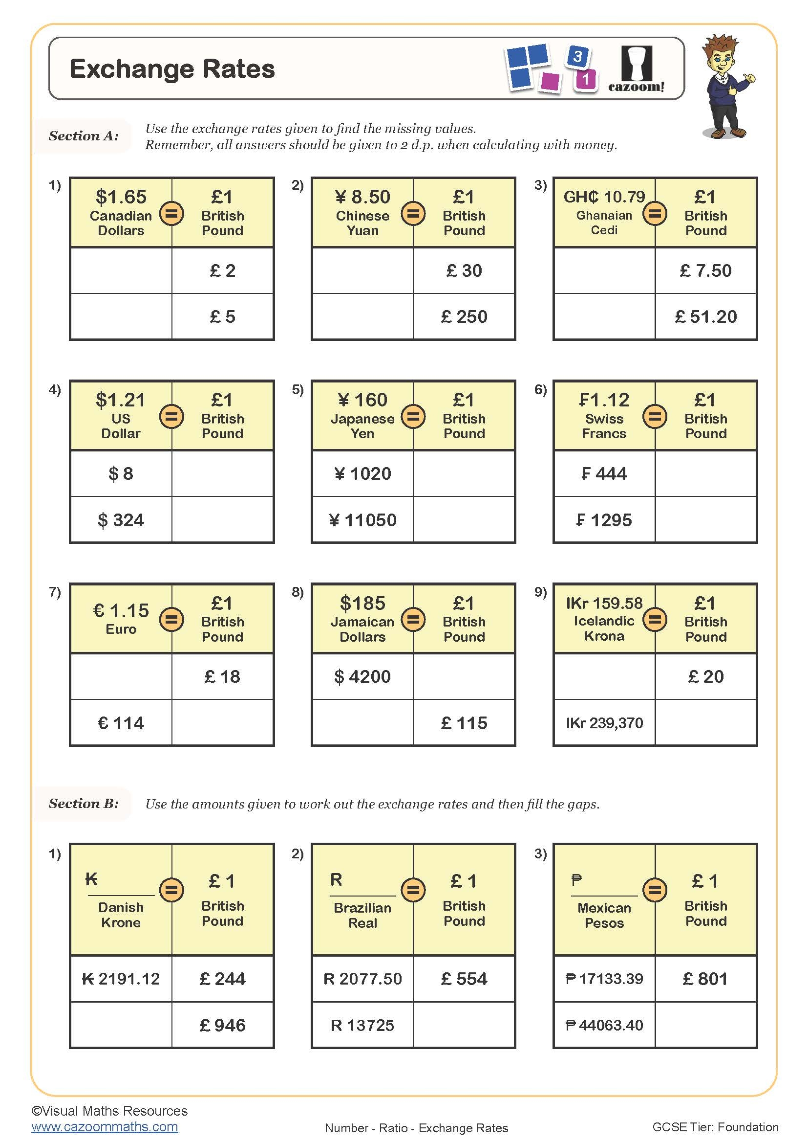 Exchange Rates Worksheet Printable PDF Worksheets Worksheets Library