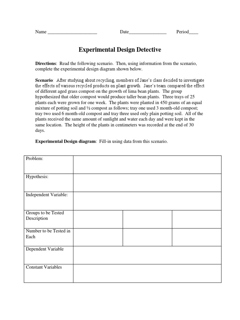 experimental design worksheet