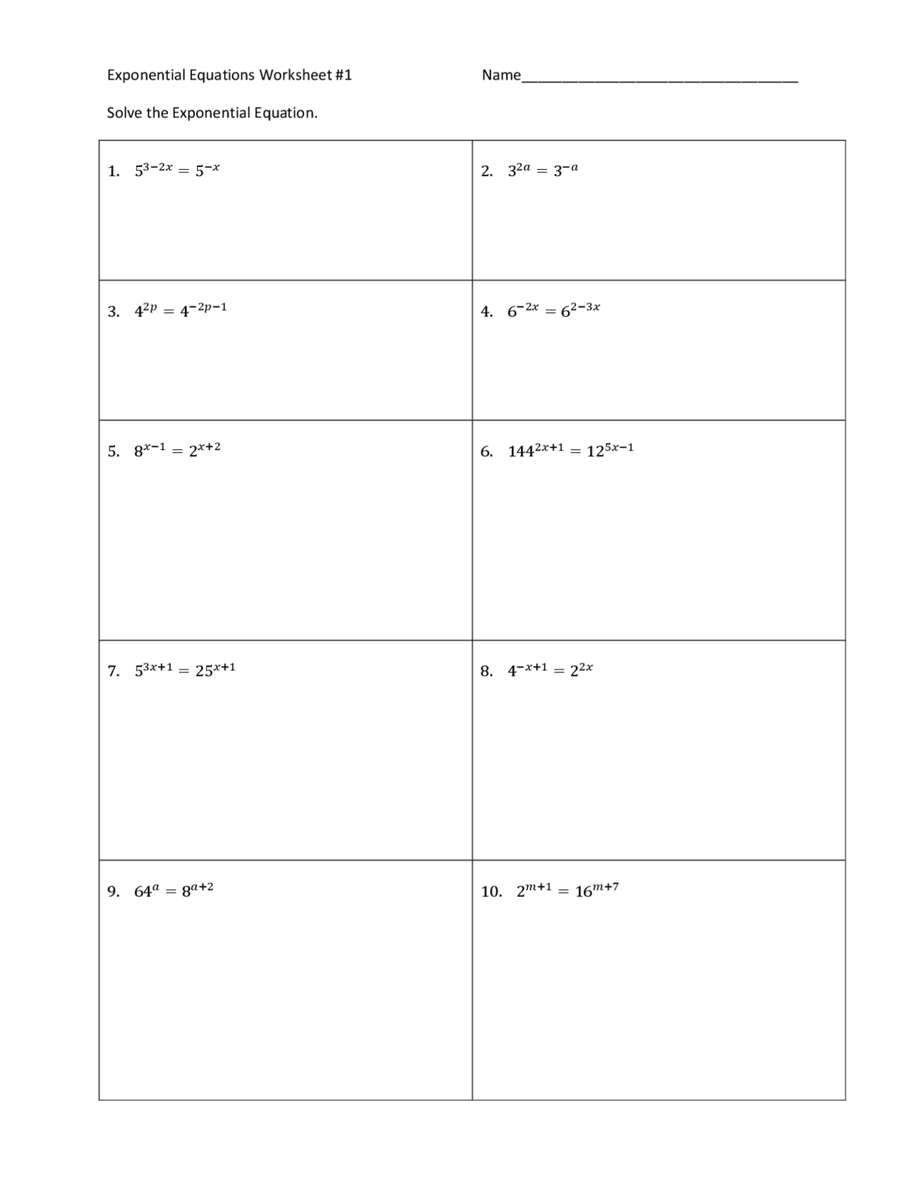 Exponential Equations Worksheet 1 Slides Pre Calculus Docsity