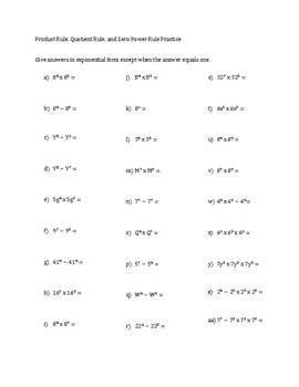 exponent rule worksheet
