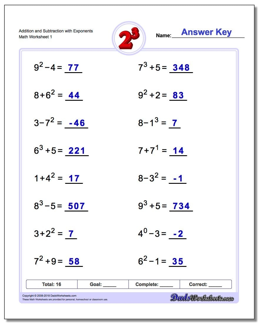 exponents and powers of 10 worksheets