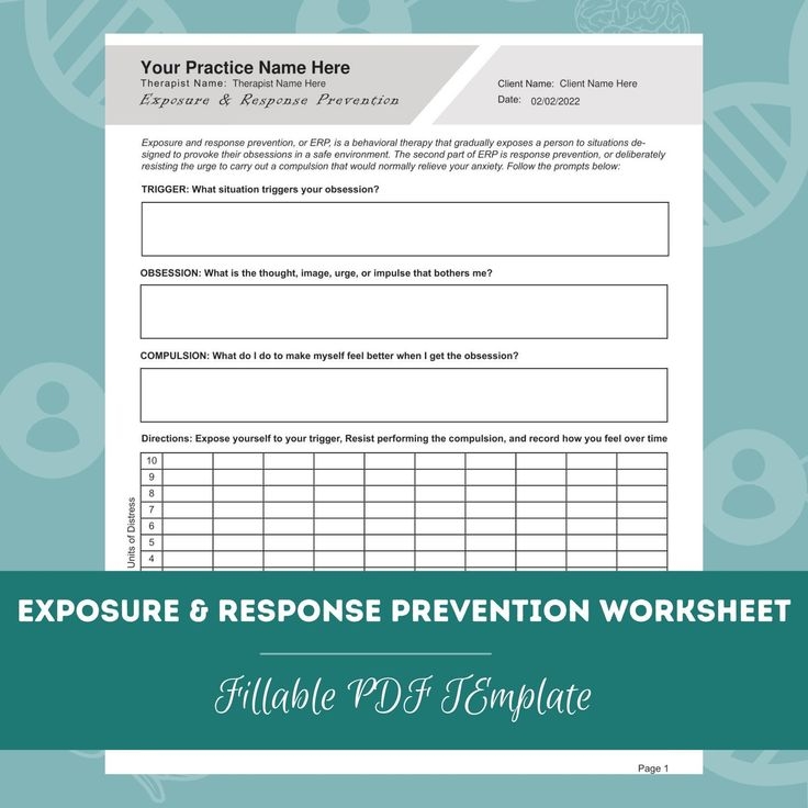 Exposure Response Prevention Worksheet Editable Fillable