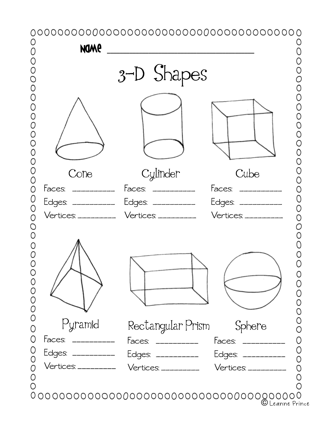 Faces Edges And Vertices Of Shapes K5 Learning Worksheets Library