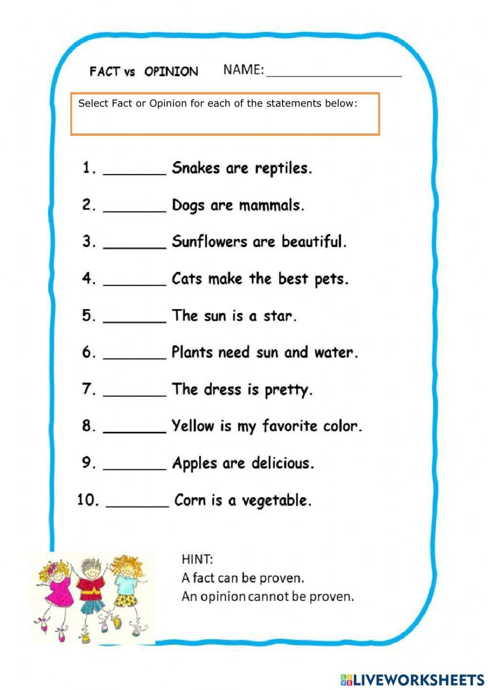 fact opinion worksheet