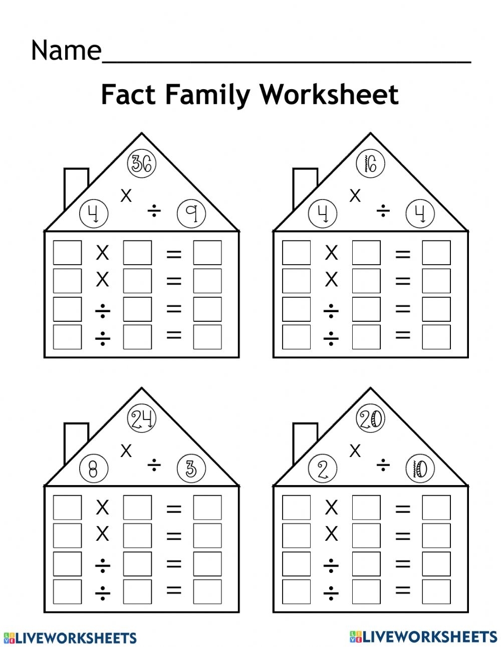 Fact Family Worksheets Multiplication And Division Pdf Printable 