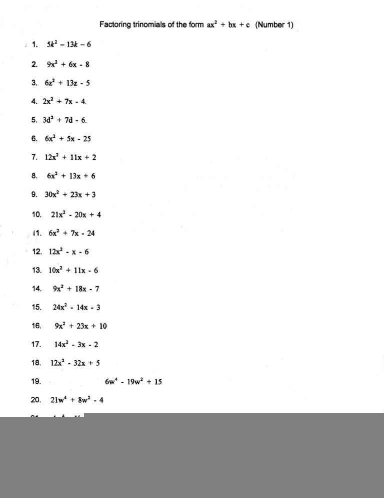 algebra 1 factoring worksheet