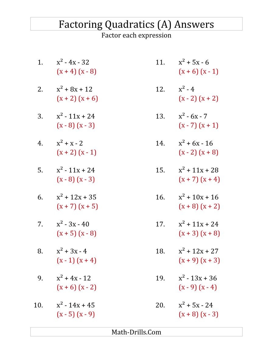 factoring worksheet pdf
