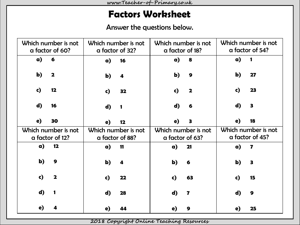 Factors Activities Worksheet Math 4th Grade Worksheets Library