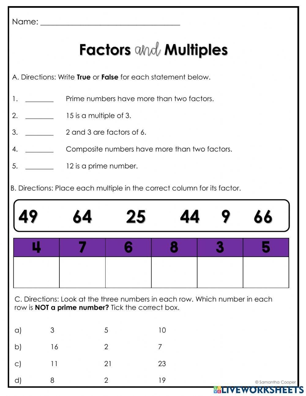 4th grade factors worksheet