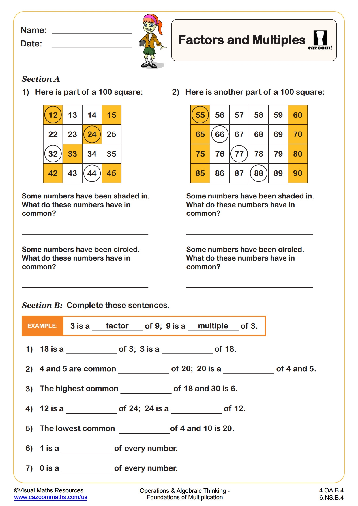 Factors Worksheets Printable Factors And Multiples Worksheets 