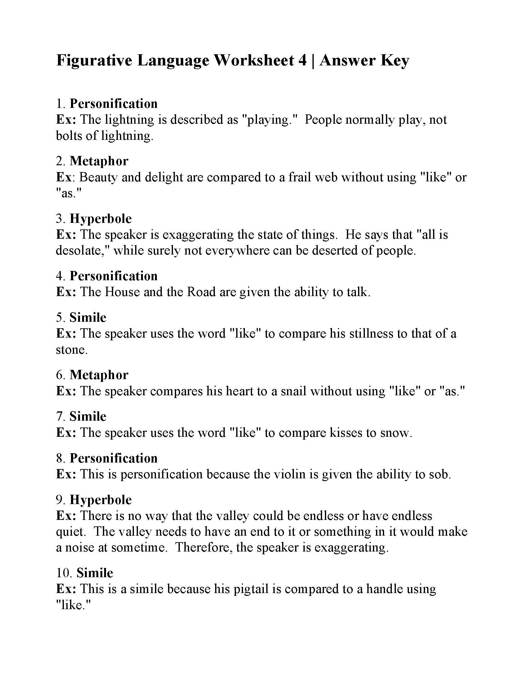 Figurative Language Printable Worksheets Language Worksheets