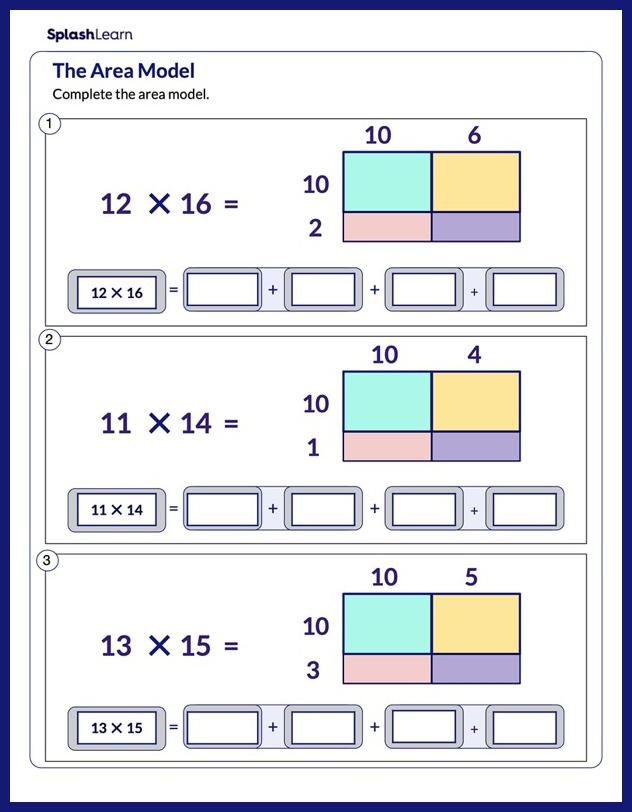 Fill In The Blanks Using The Area Model Math Worksheets 