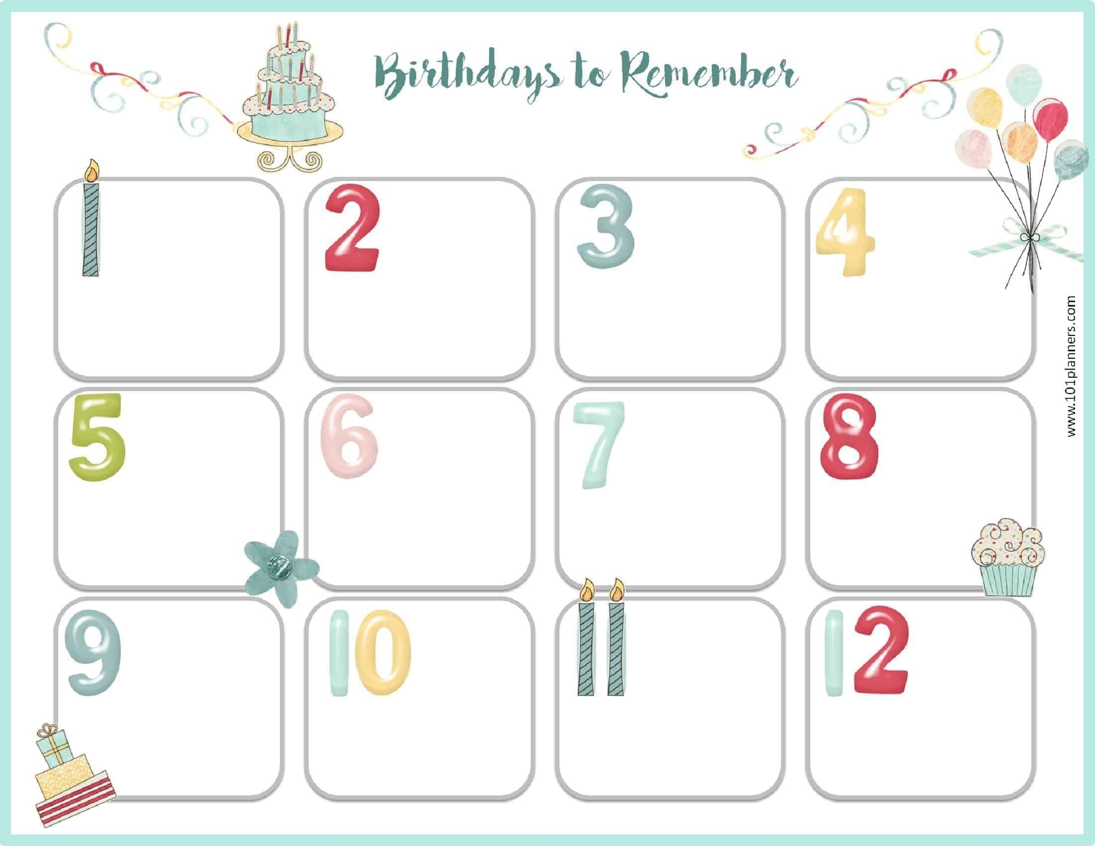 Fillable Birthday Calendar Template Marj Stacie